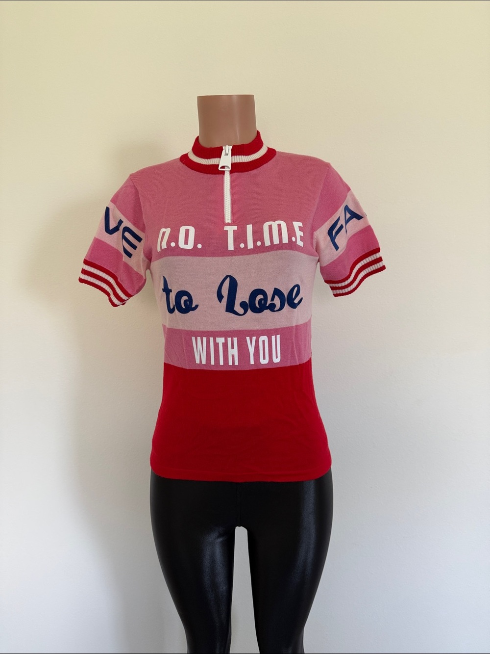 Mira Mikati Pink and Red Striped Slogan Knit Top size 4
